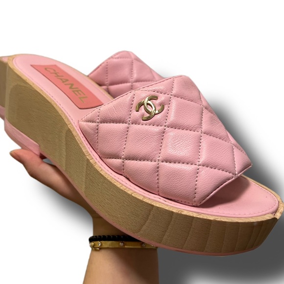 CHANEL Lambskin Quilted CC Slip On Platforms - Picture 2 of 7